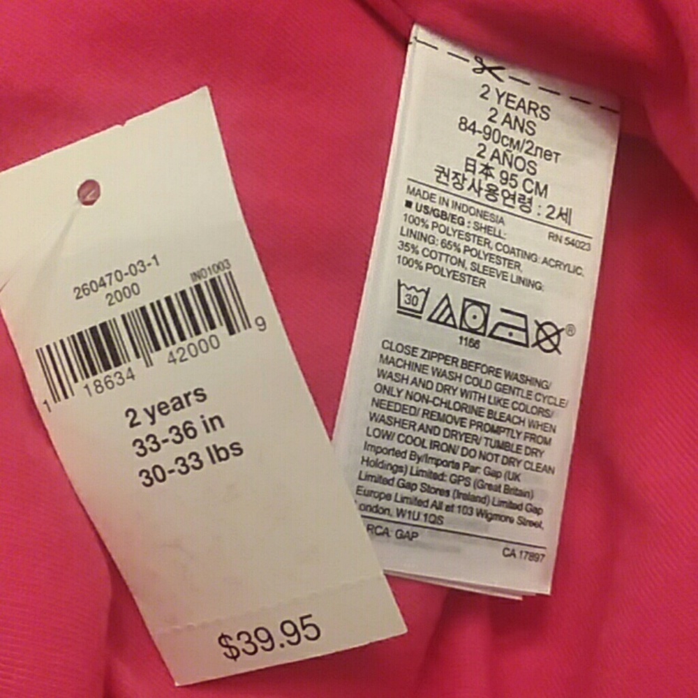 Baby Gap Girls Rain Jacket Floral & Pink SZ:2Years - Picture 8 of 8